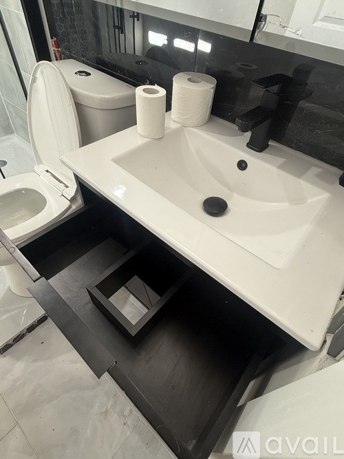 A white sink with two rolls of toilet paper on top of it.