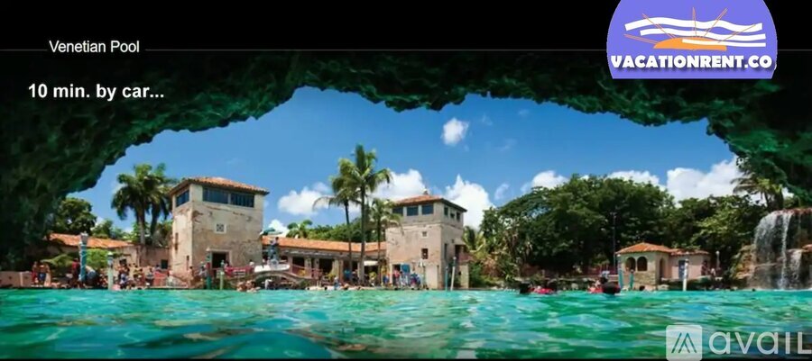 A vacation rental ad for Venetian Pool showing a beautiful pool and resort.