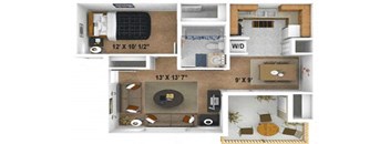 1 Bedroom, 1 Bathroom Floor Plan, 655 Sq.Ft