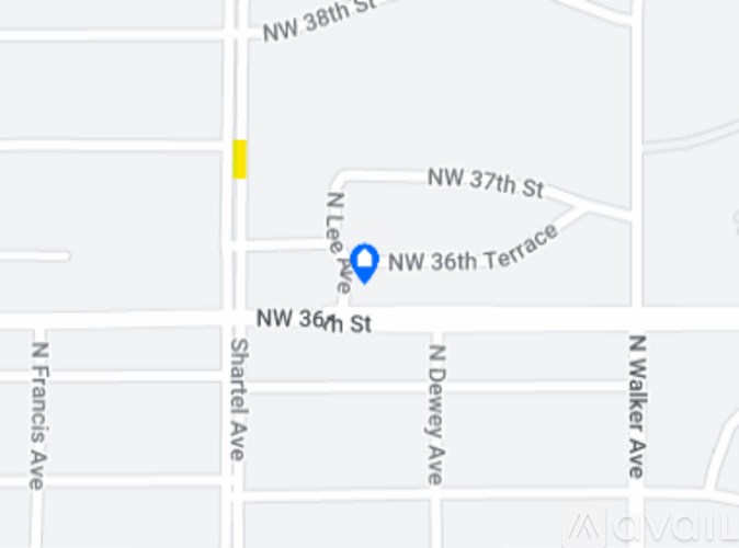 A map with streets and avenues such as NW 36th St and NW 37th St.