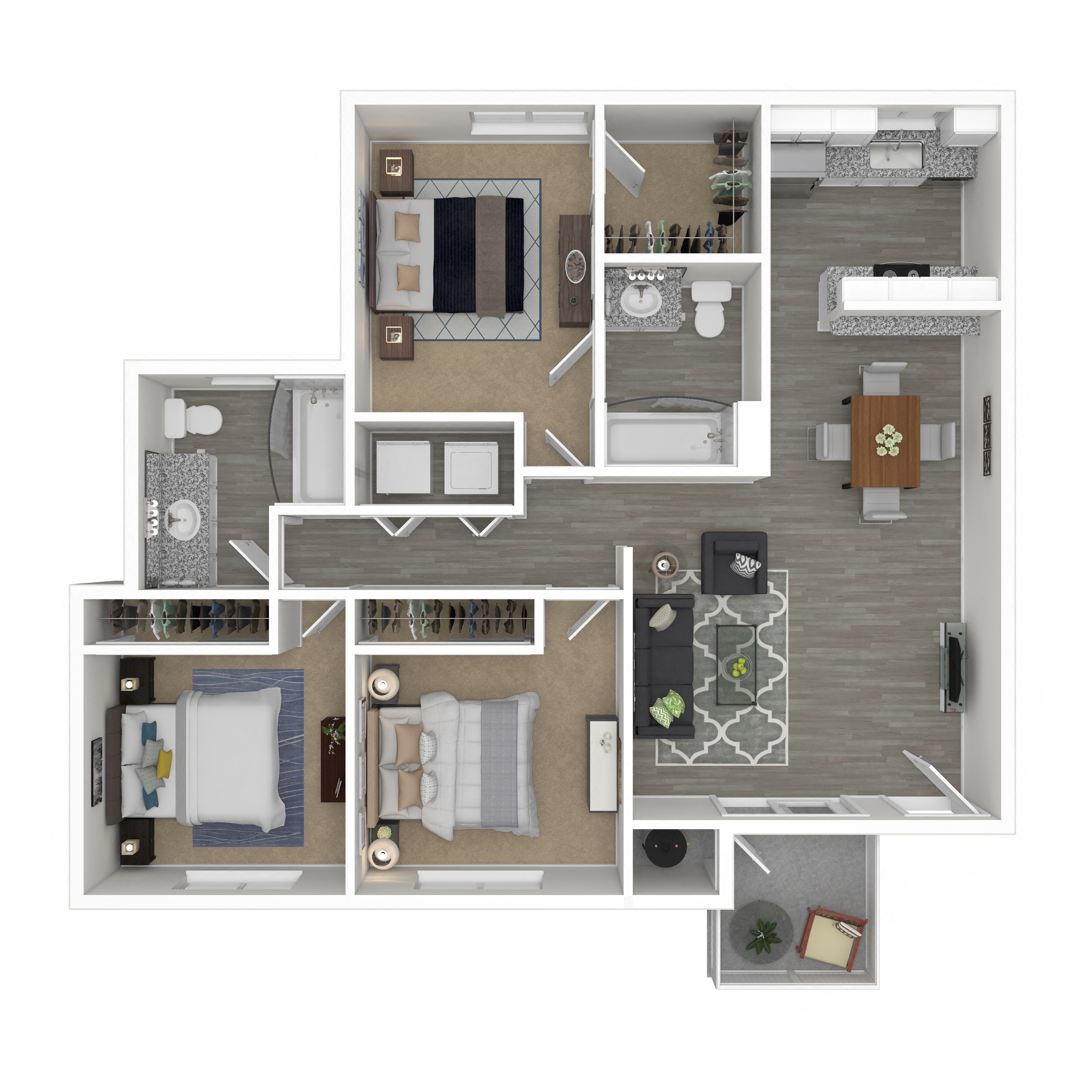 3 Bedroom, 2 Bathroom Floor Plan at Monte Bello Apartments, Sacramento, CA