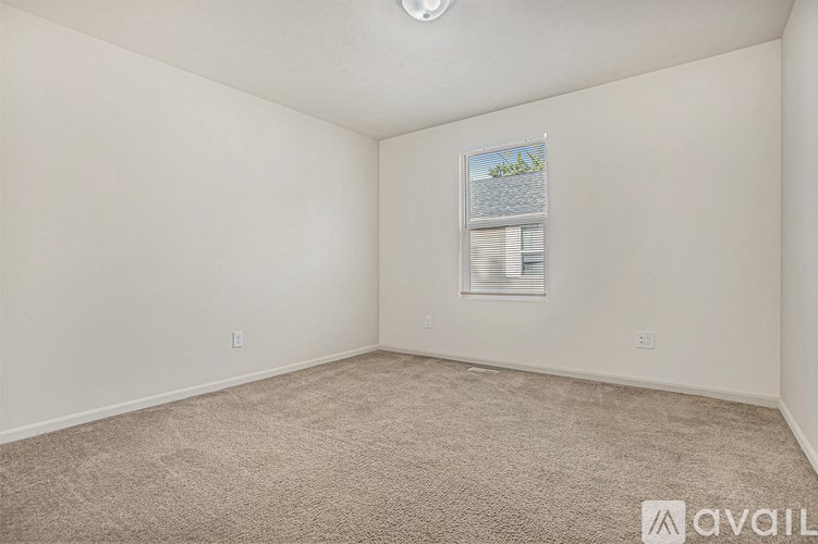 A carpeted room with a picture on the wall and a ceiling light.