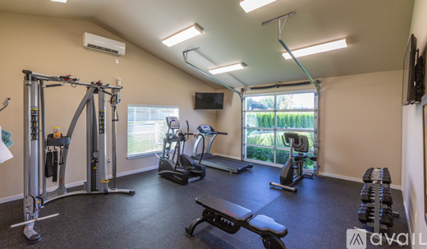 A well-equipped gym with a variety of exercise machines and a flat screen TV.
