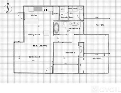 A floor plan of a 5820 Lauretta apartment layout.