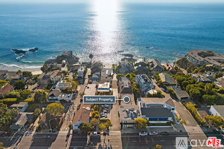 An aerial view of a coastal area with a Subject Property highlighted.
