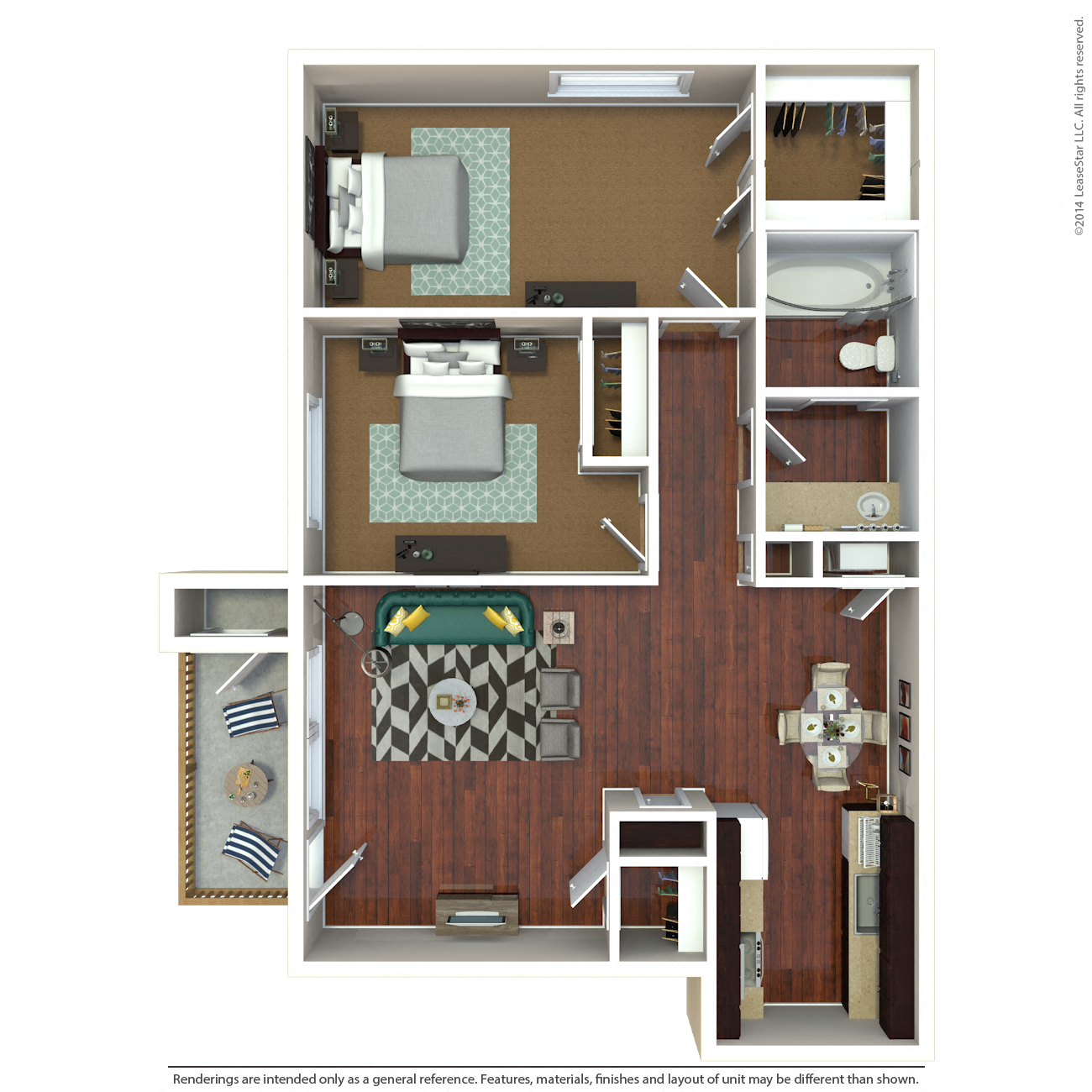 2 Bedroom , 1 Bathroom Floor Plan