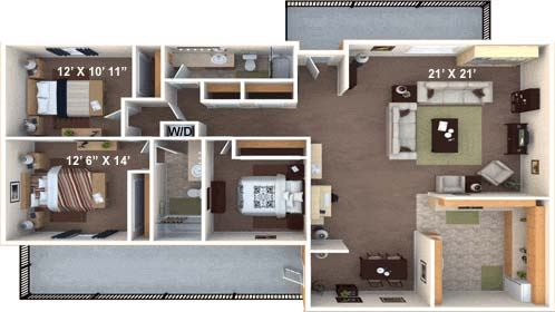 3 bedroom apartment floor plan at The Sinclair. 3X2 Floor Plan