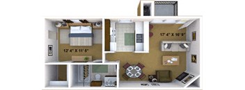1 Bedroom, 1 Bathroom Floor Plan at Hidden Oaks Apartments, Citrus Heights, CA