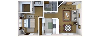 1 Bedroom, 1 Bathroom Floor Plan at Hidden Oaks Apartments, Citrus Heights, 95621
