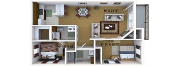 2 Bedroom, 2 Bathroom Floor Plan at Hidden Oaks Apartments, Citrus Heights