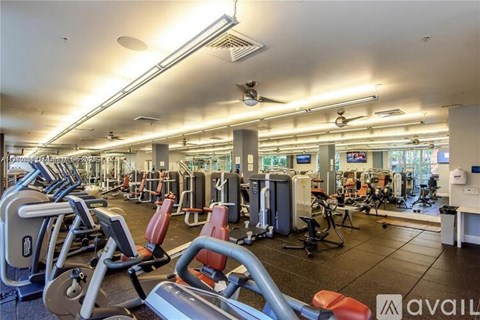 A gym with treadmills, elliptical machines, and other exercise equipment.