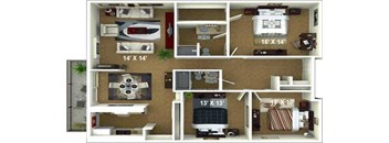 3 Bedroom, 2 Bathroom Floor Plan at The Renaissance Apartments, Citrus Heights, CA