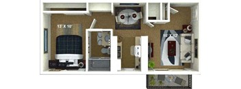 1 Bedroom, 1 Bathroom Floor Plan at The Renaissance Apartments, Citrus Heights, 95610