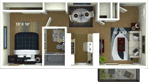 1 Bedroom, 1 Bathroom Floor Plan at The Renaissance Apartments, Citrus Heights, 95610