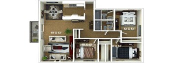 3 Bedroom, 2 Bathroom Floor Plan at The Renaissance Apartments, Citrus Heights California