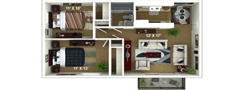 2 bedroom apartment floor plan at The Renaissance Apartments, Citrus Heights