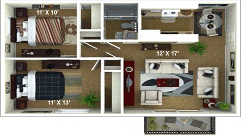 2 bedroom apartment floor plan at The Renaissance Apartments, Citrus Heights
