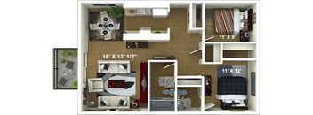 2 Bedroom, 1.5 Bathroom Floor Plan at The Renaissance Apartments, California