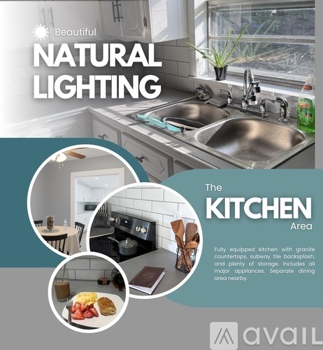 A kitchen area with granite countertops and a sink.