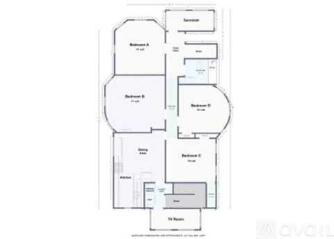 A floor plan of a house with labeled rooms such as Bedroom A, Bathroom C, and Kitchen.