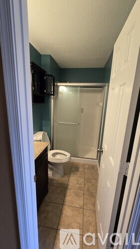 A bathroom with a toilet and a shower.