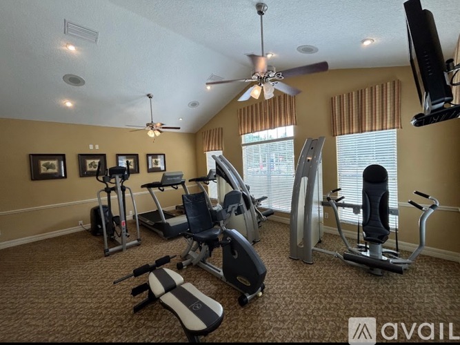A well-equipped home gym with a variety of exercise machines.