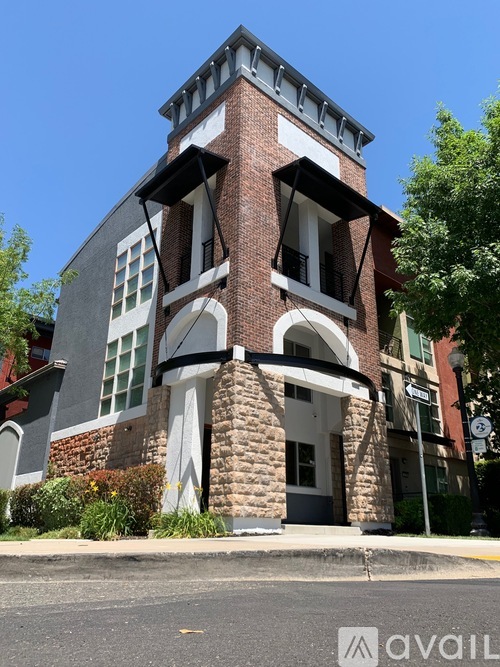 A building with a brick facade and a white door.