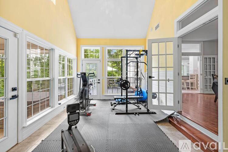 A gym with a variety of equipment is available.