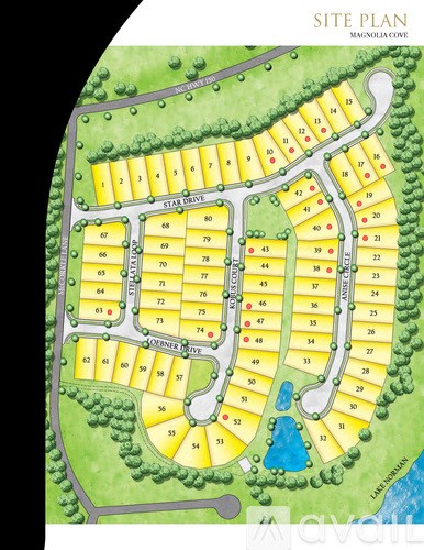 A site plan for Magnolia Grove shows a layout with numbered sections and a central driveway.