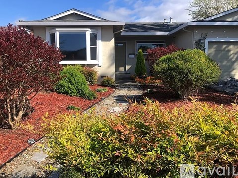 A house with a front yard and bushes.