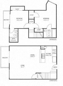 2 bedroom apartment floor plan at Crenshaw Townhouse. Amboseli Floor Plan 4