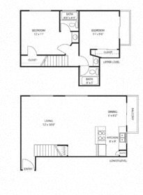 2 bedroom apartment floor plan at Crenshaw Townhouse. Serengeti Floor Plan 1
