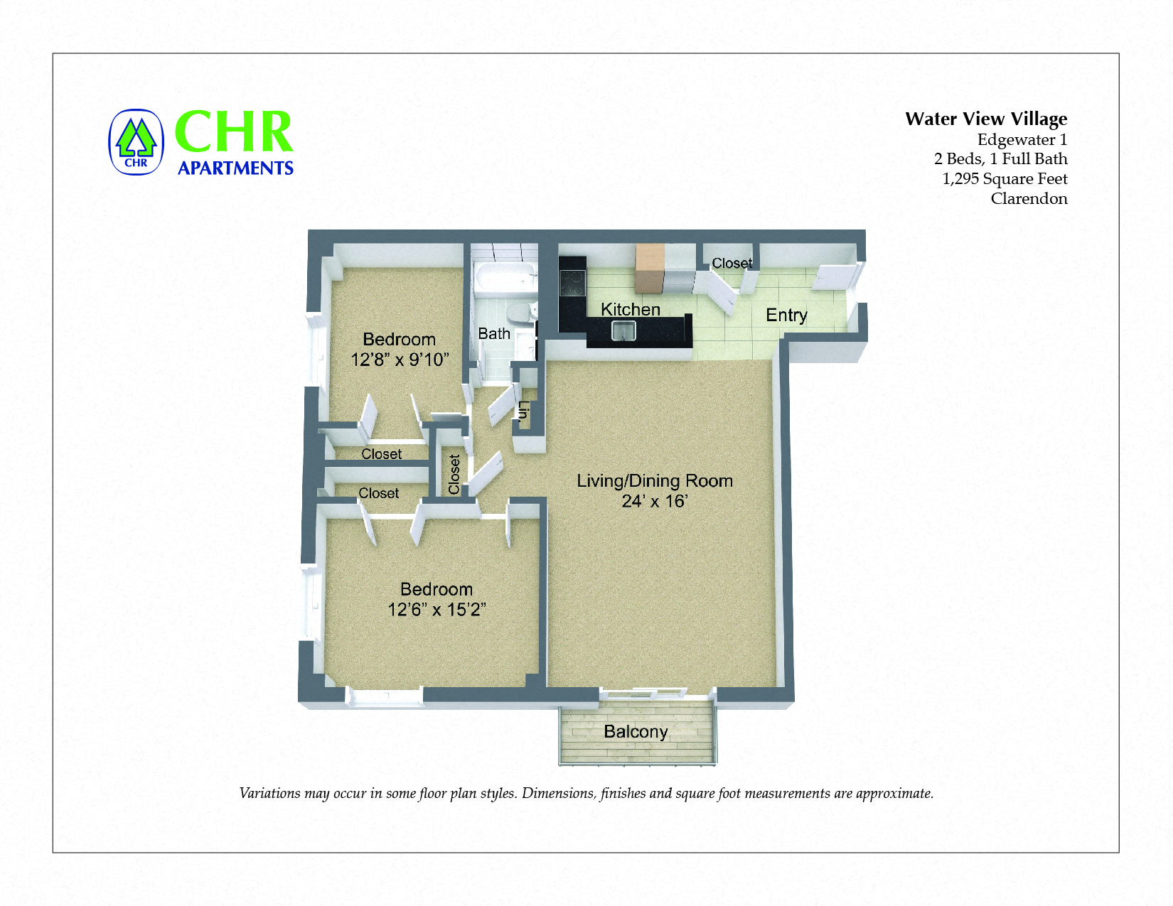 2 Bed/1 Bath Corner Unit with Balcony