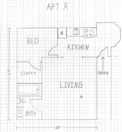Apt A has a bed, a kitchen, a closet, a bathroom, and an entry way.