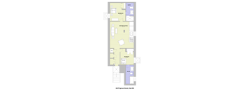 A floor plan of an apartment at 4029 Spruce Street, Unit RR, showing a bedroom, kitchen/living room, and bathroom.