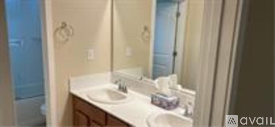 A bathroom with a sink and mirror.