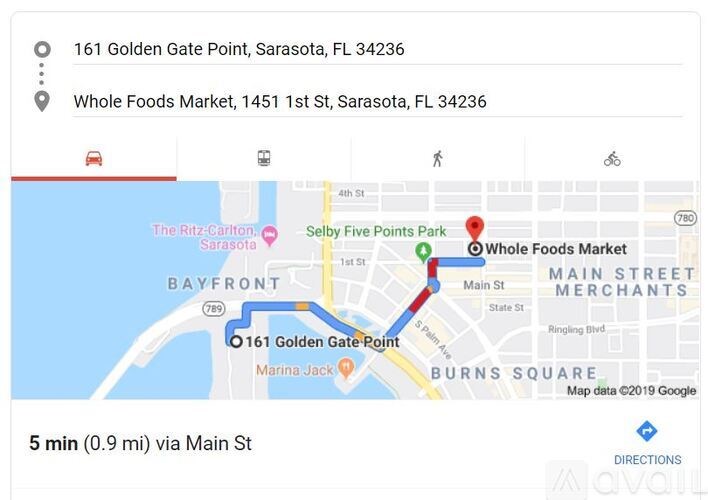 A map shows the location of Whole Foods Market at 1451 1st St, Sarasota, FL 34236.