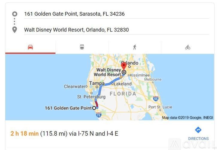 A map showing a route from 161 Golden Gate Point to Walt Disney World Resort.