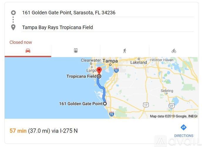 A map shows the location of 161 Golden Gate Point in Sarasota, FL, which is currently closed.
