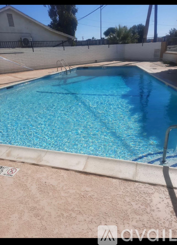 A small pool with a white border and a black ladder.