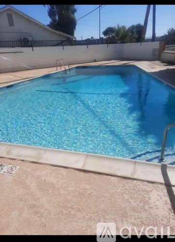 A small pool with a white border and a black ladder.