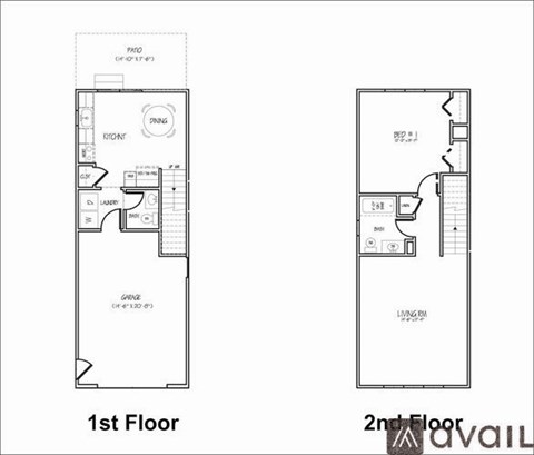 A floor plan of a two-story building with labeled rooms.