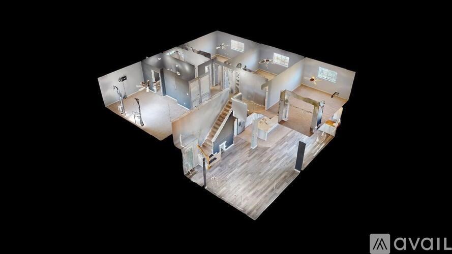 A 3D image of a house layout with the rooms labeled.