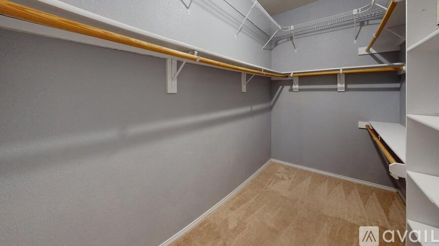 A room with grey walls and a wooden floor.