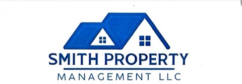 A blue and white logo for Smith Property Management LLC.