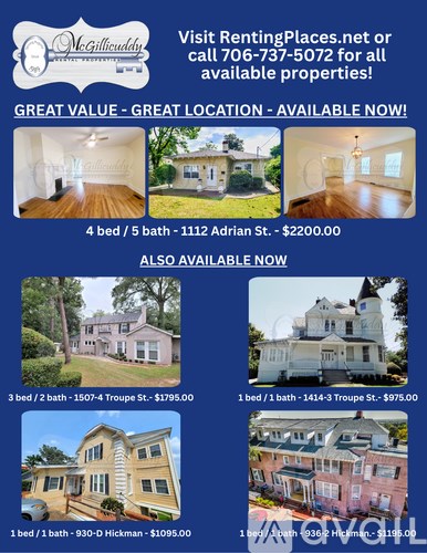 A flyer for a rental property with a phone number and website listed.