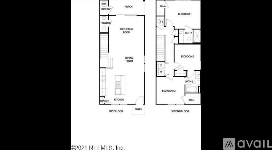 A black and white image of a floor plan for a house with two bedrooms.