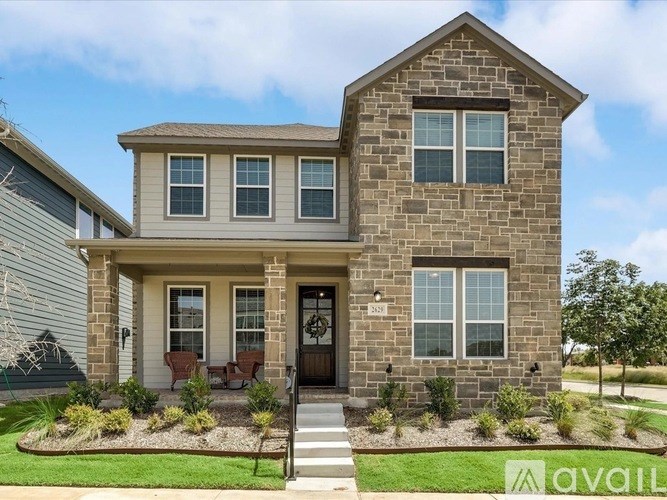 A house with a front yard and a sign that says "available".