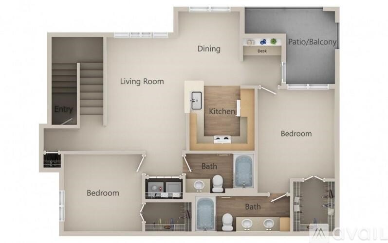 A floor plan of a house with a living room, kitchen, dining room, and two bedrooms.