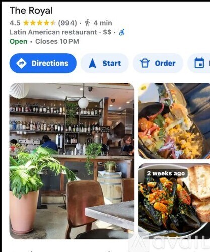 A restaurant named The Royal has a 4.5 star rating and is a Latin American restaurant that is open 4 minutes.